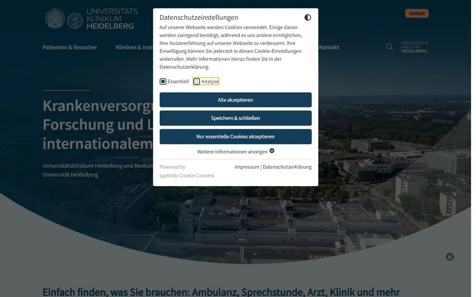 Universitätsklinikum Heidelberg – Ansicht der Anbieter-Website