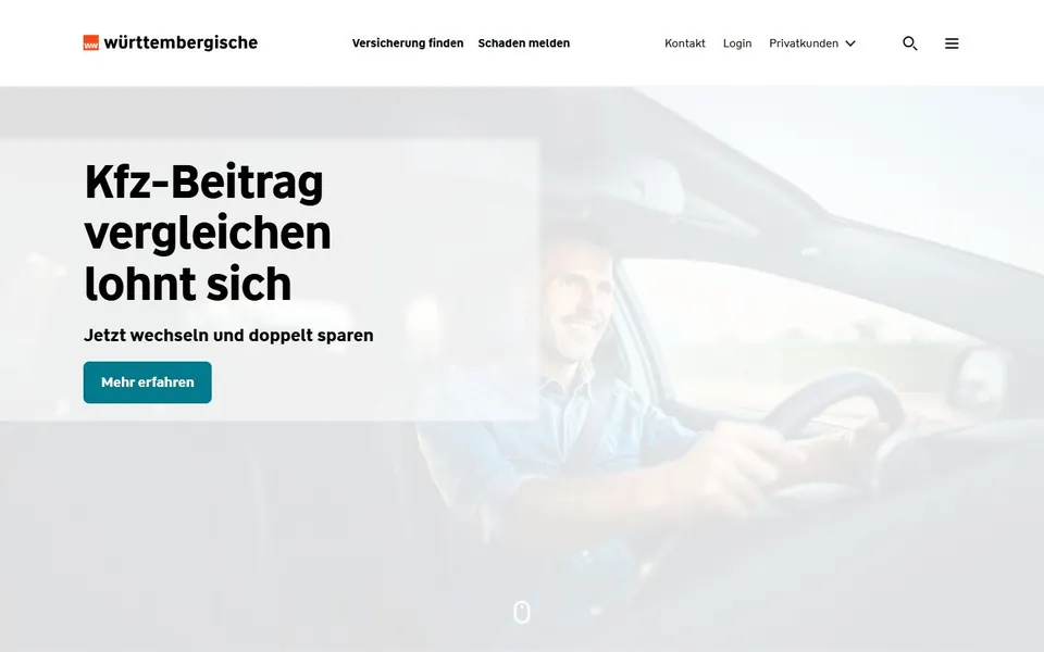 Württembergische – Ansicht der Anbieter-Website