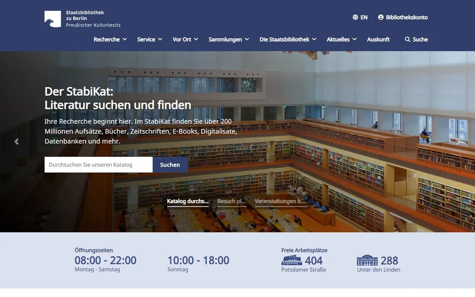 Staatsbibliothek zu Berlin – Ansicht der Anbieter-Website