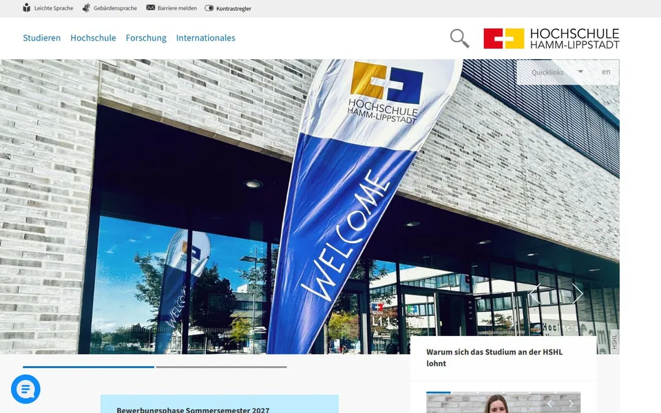 Hochschule Hamm-Lippstadt – Ansicht der Anbieter-Website
