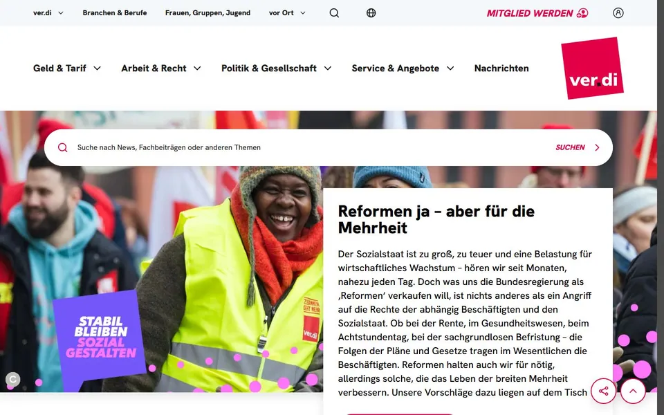 ver.di – Ansicht der Anbieter-Website
