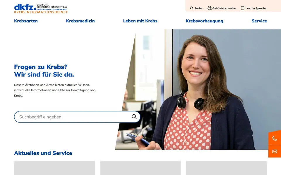 Krebsinformationsdienst – Ansicht der Anbieter-Website