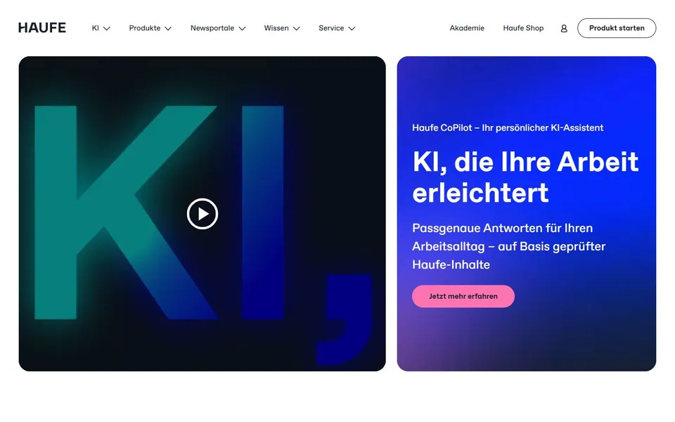 Haufe – Ansicht der Anbieter-Website