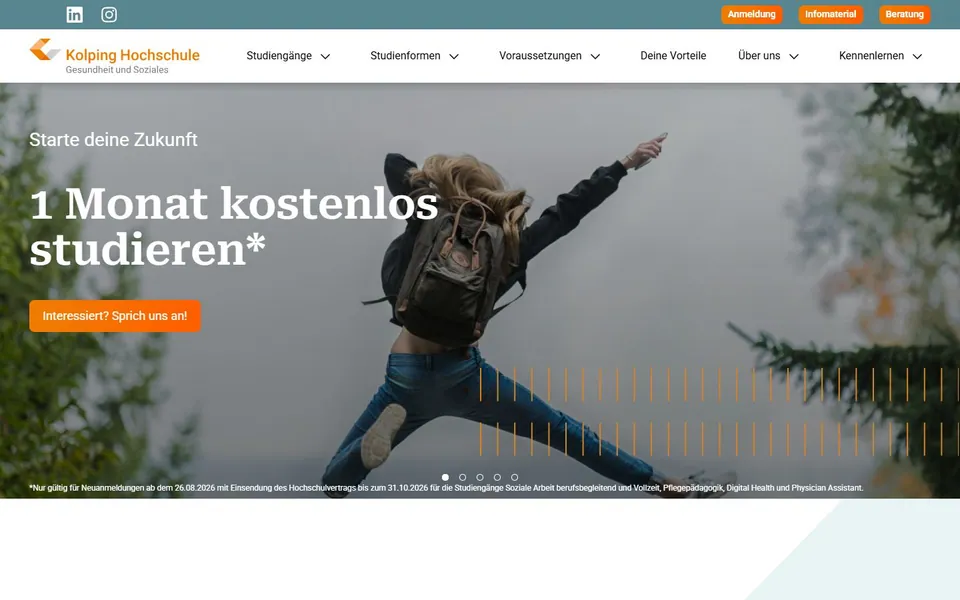 Private Kolping Hochschule – Ansicht der Anbieter-Website