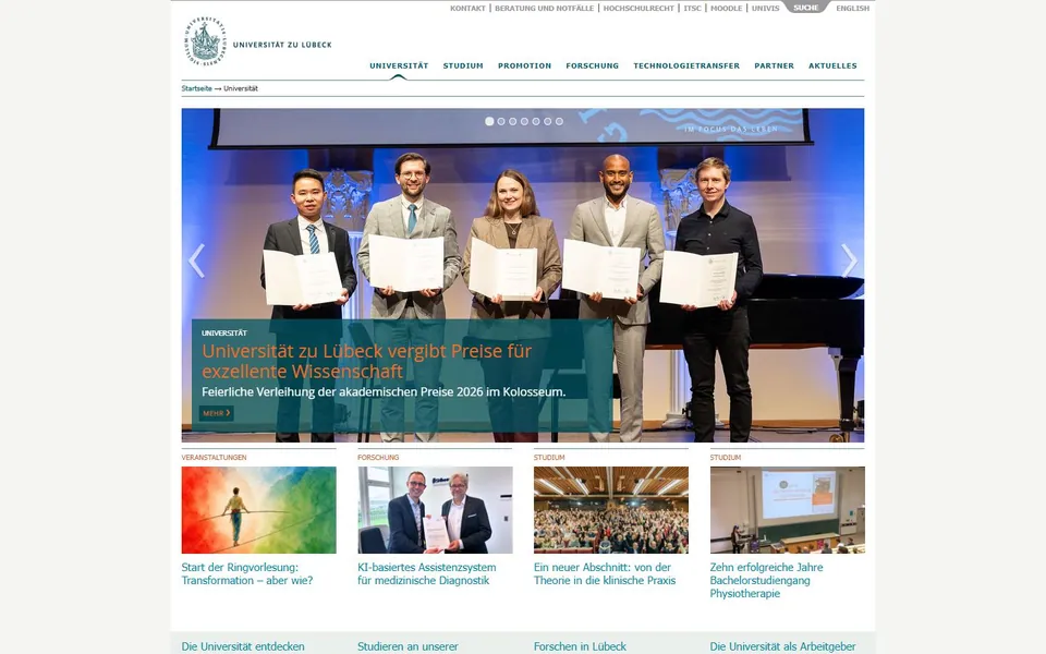 Universität zu Lübeck – Ansicht der Anbieter-Website