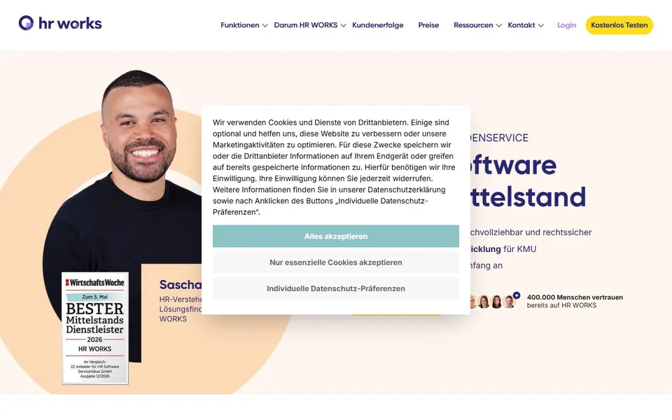 HRworks – Ansicht der Anbieter-Website