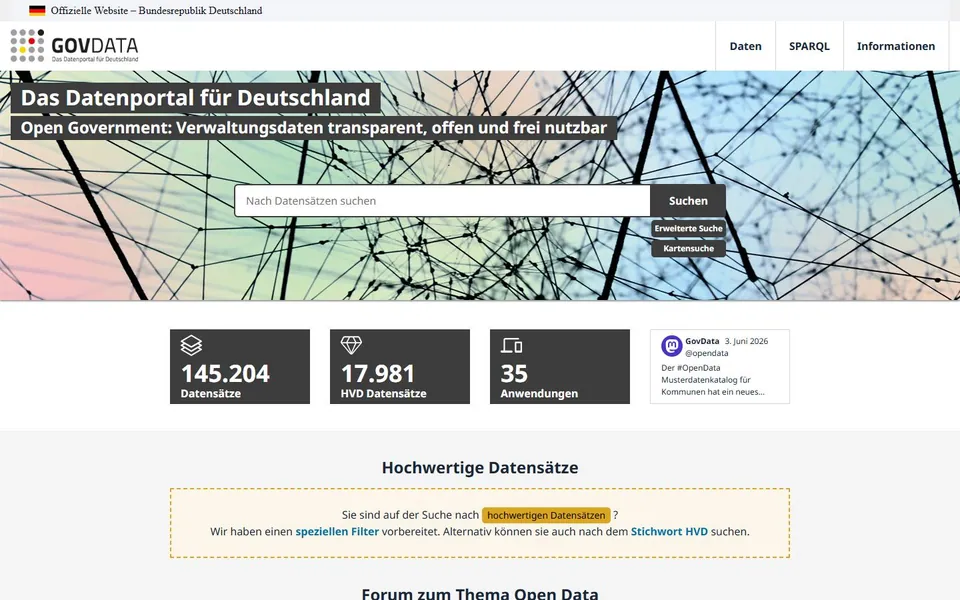 GovData – Ansicht der Anbieter-Website