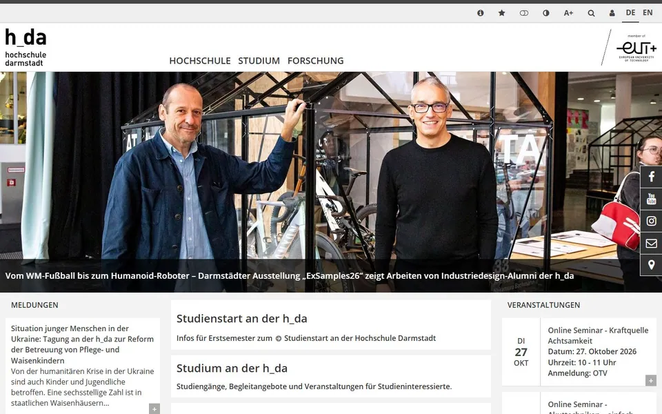 Hochschule Darmstadt – Ansicht der Anbieter-Website