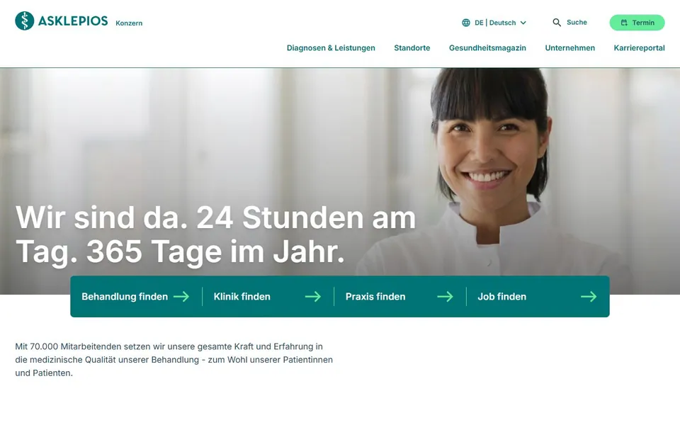 Asklepios – Ansicht der Anbieter-Website