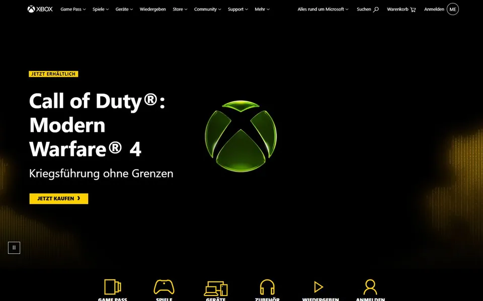 Xbox – Ansicht der Anbieter-Website