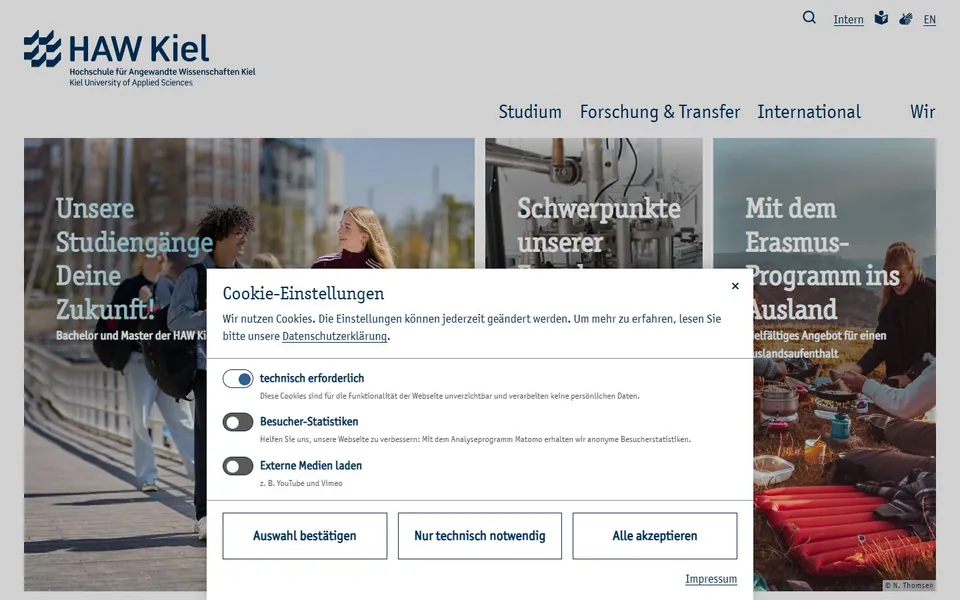 Hochschule für Angewandte Wissenschaften Kiel – Ansicht der Anbieter-Website