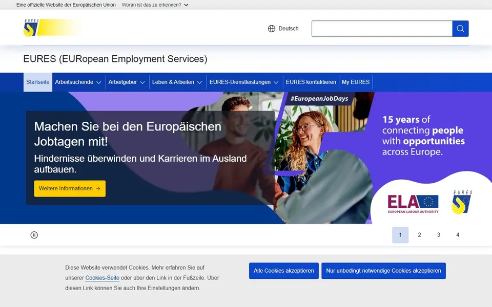 EURES – Ansicht der Anbieter-Website