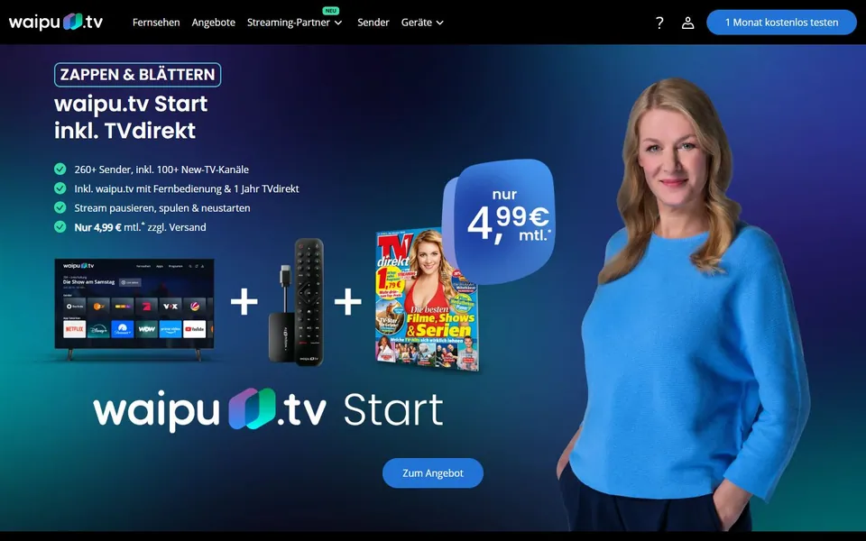 waipu.tv – Ansicht der Anbieter-Website