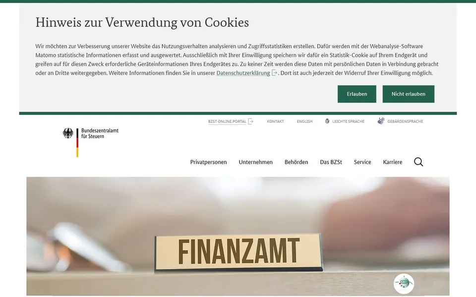 Finanzverwaltung – Ansicht der Anbieter-Website