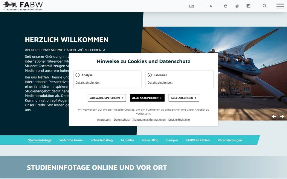 Filmakademie Baden-Württemberg – Ansicht der Anbieter-Website