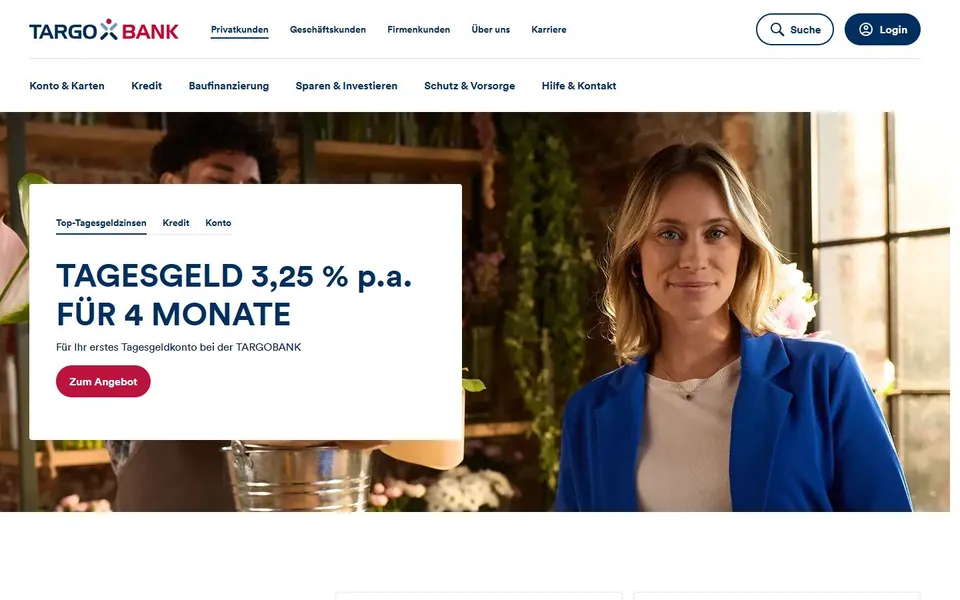 TARGOBANK – Ansicht der Anbieter-Website