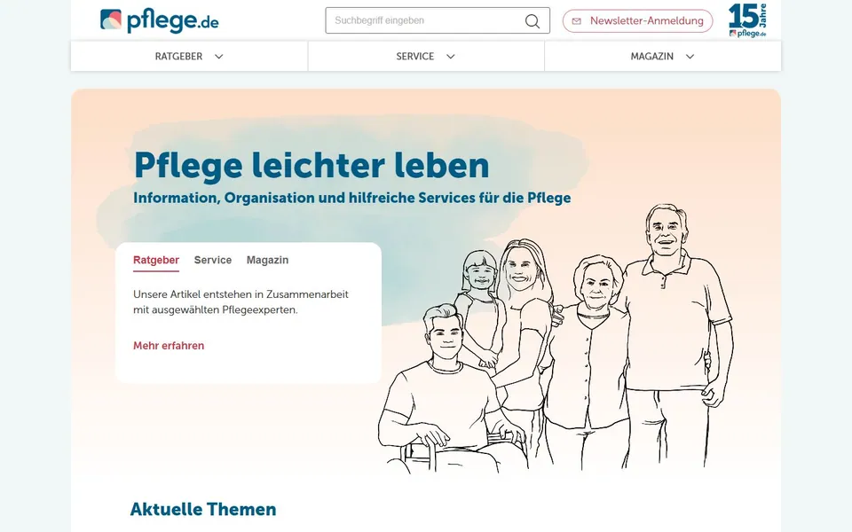 pflege.de – Ansicht der Anbieter-Website