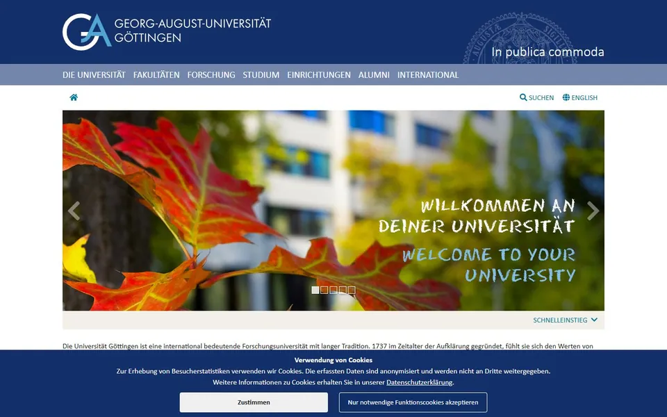 Universität Göttingen – Ansicht der Anbieter-Website