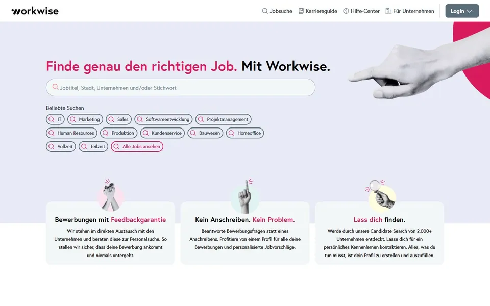 Workwise – Ansicht der Anbieter-Website