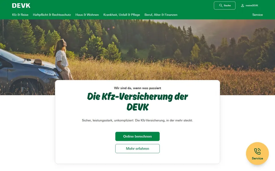 DEVK – Ansicht der Anbieter-Website