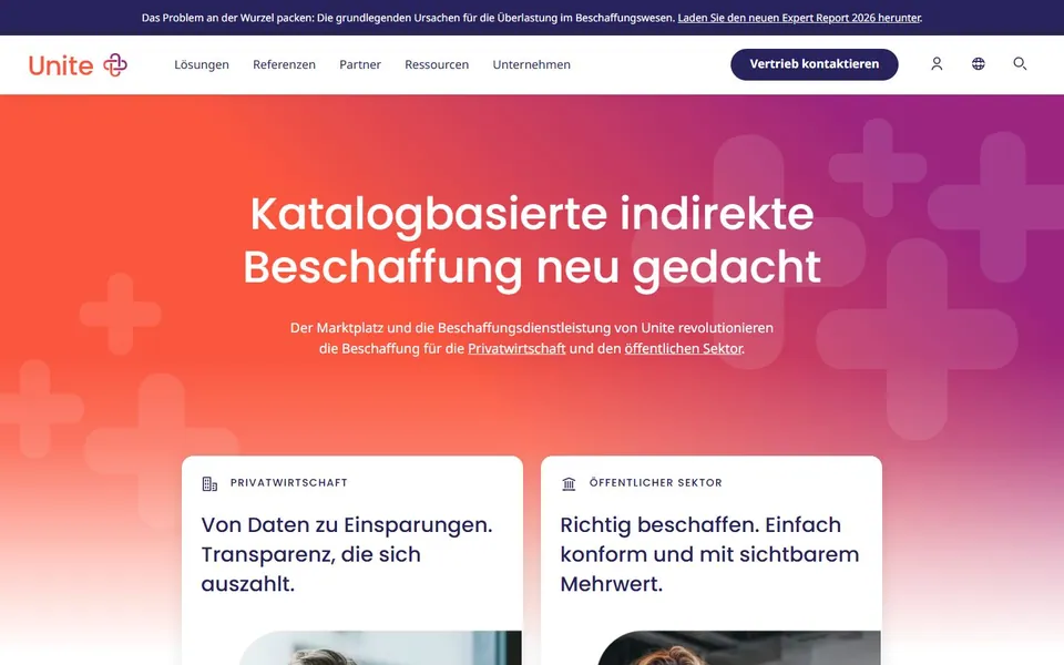 Unite – Ansicht der Anbieter-Website