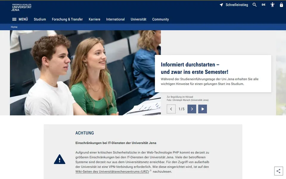 Friedrich-Schiller-Universität Jena – Ansicht der Anbieter-Website