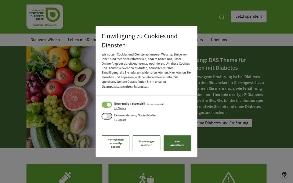 Deutsche Diabetes Hilfe – Ansicht der Anbieter-Website