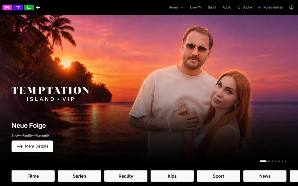 RTL+ – Ansicht der Anbieter-Website