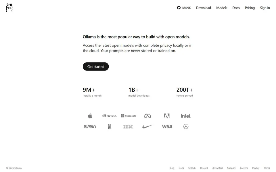 Ollama – Ansicht der Anbieter-Website