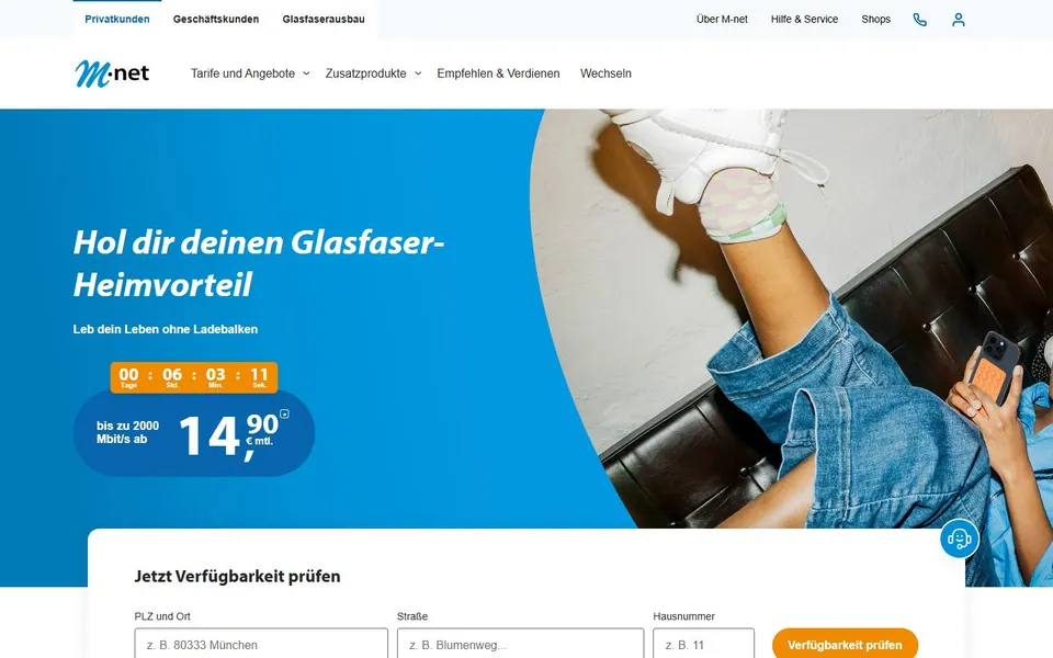 M-net – Ansicht der Anbieter-Website