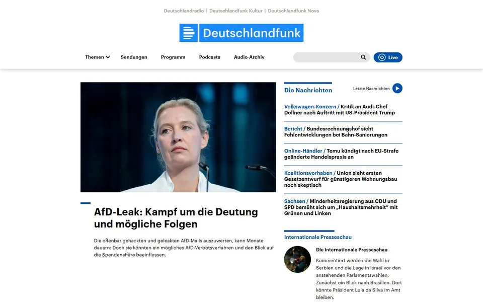 Deutschlandfunk – Ansicht der Anbieter-Website