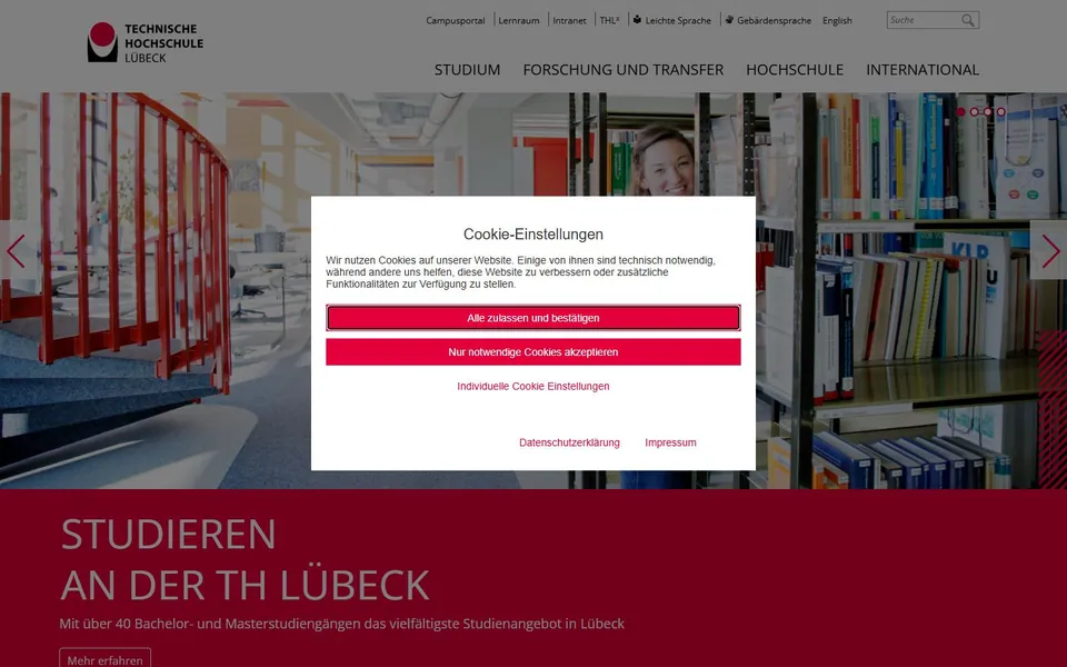 Technische Hochschule Lübeck – Ansicht der Anbieter-Website
