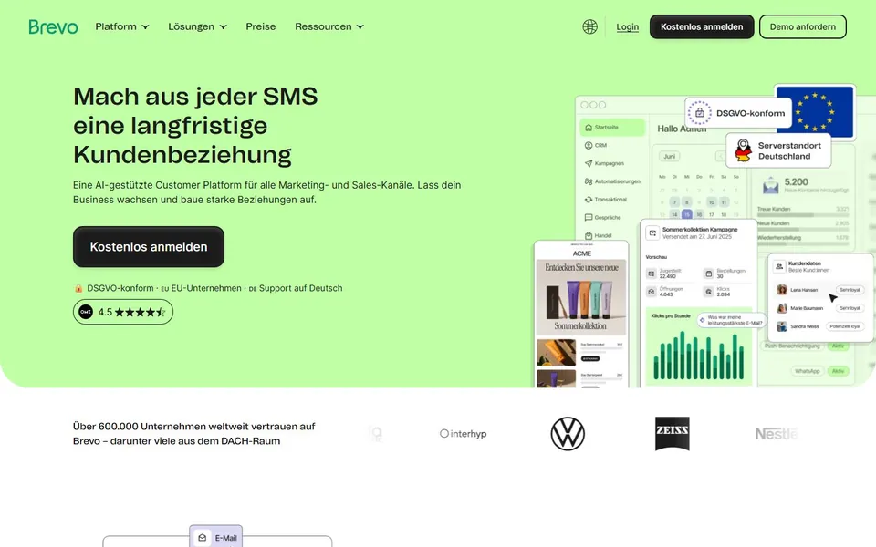 Brevo – Ansicht der Anbieter-Website