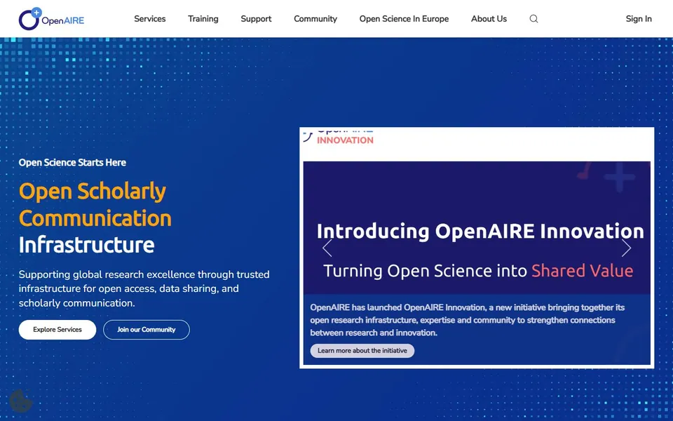 OpenAIRE – Ansicht der Anbieter-Website
