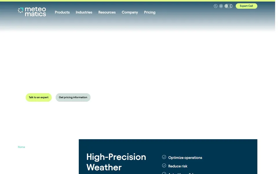 Meteomatics – Ansicht der Anbieter-Website