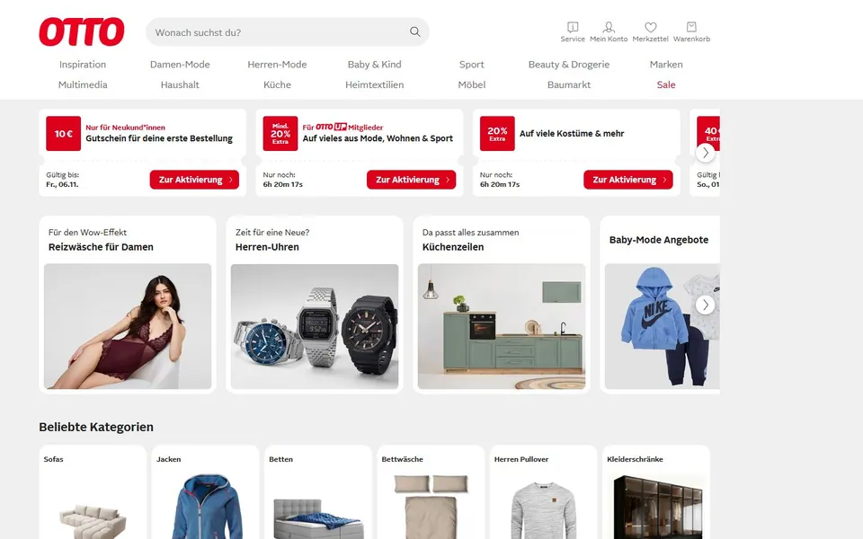 Otto – Ansicht der Anbieter-Website