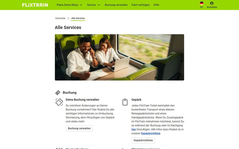 FlixTrain – Ansicht der Anbieter-Website