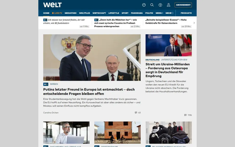 WELT – Ansicht der Anbieter-Website