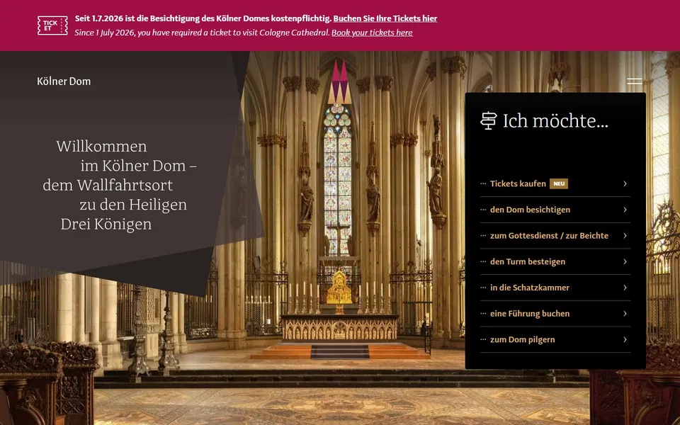 Kölner Dom – Ansicht der Anbieter-Website