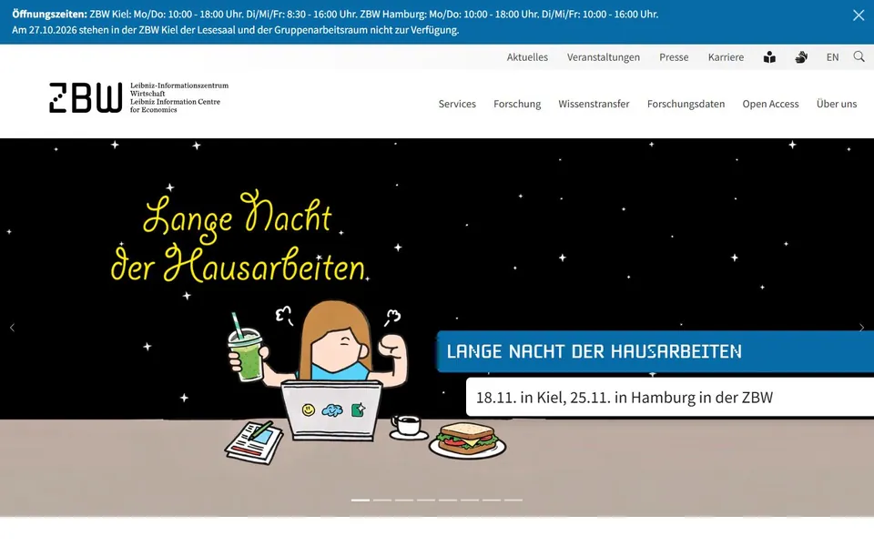 ZBW – Ansicht der Anbieter-Website