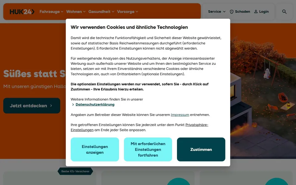 HUK24 – Ansicht der Anbieter-Website