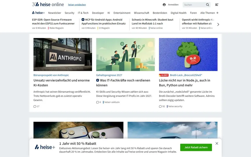 heise online – Ansicht der Anbieter-Website