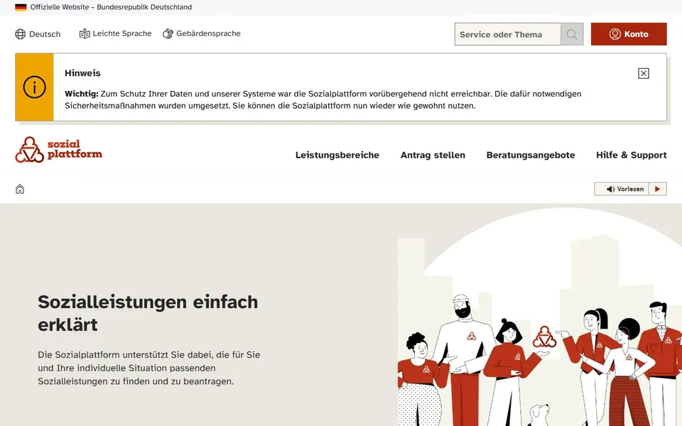 Sozialplattform – Ansicht der Anbieter-Website