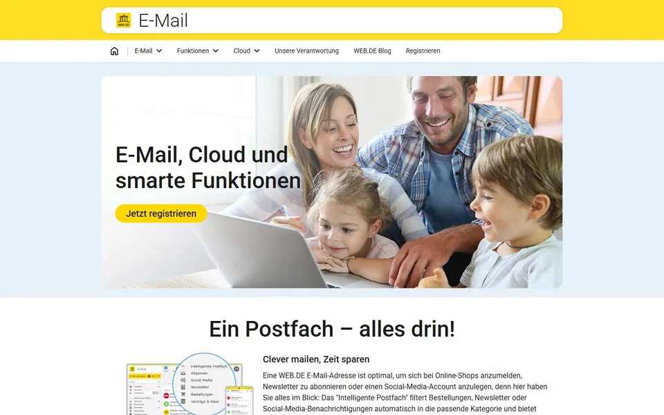 WEB.DE – Ansicht der Anbieter-Website