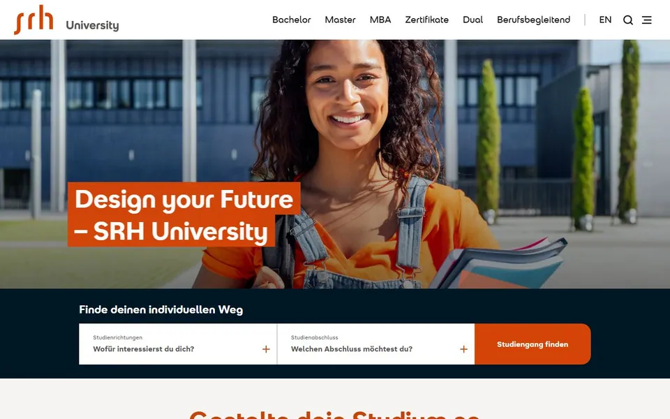 SRH University – Ansicht der Anbieter-Website