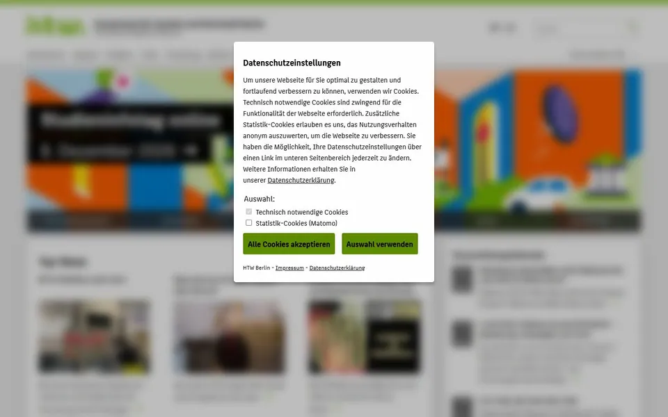 Hochschule für Technik und Wirtschaft Berlin – Ansicht der Anbieter-Website