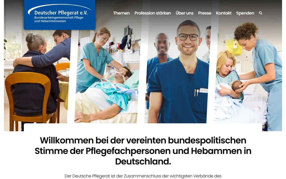 Deutscher Pflegerat – Ansicht der Anbieter-Website