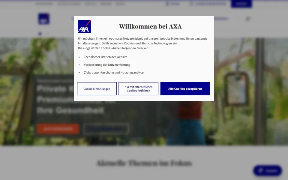 AXA – Ansicht der Anbieter-Website