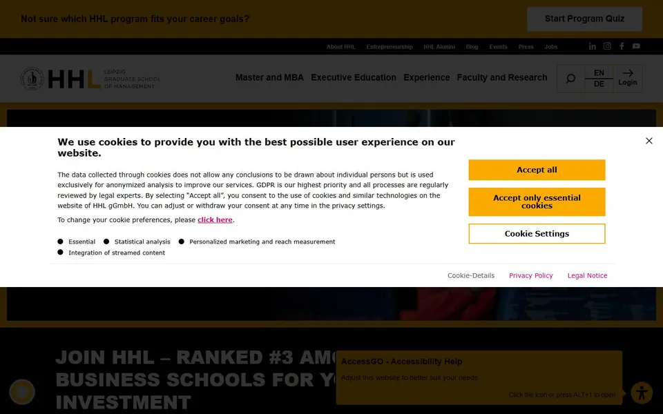 HHL Leipzig Graduate School of Management – Ansicht der Anbieter-Website