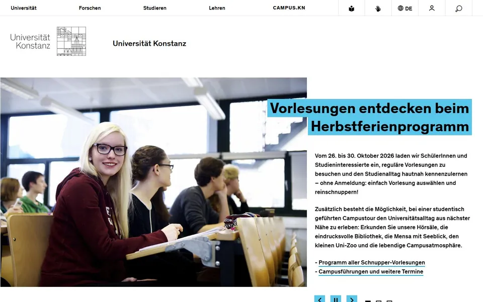 Universität Konstanz – Ansicht der Anbieter-Website